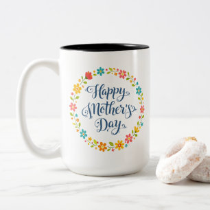 Einfaches Happy Mother's Day Florale Kalligrafie   Zweifarbige Tasse