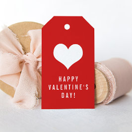 Einfaches Happy Valentine's Day White Heart on Red Geschenkanhänger