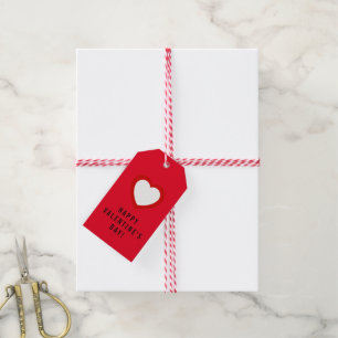 Einfaches Happy Valentinstag Weißes Herz am Geschenkanhänger