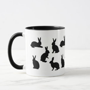 Einfaches Hasenmuster in Schwarz mit individuellem Tasse