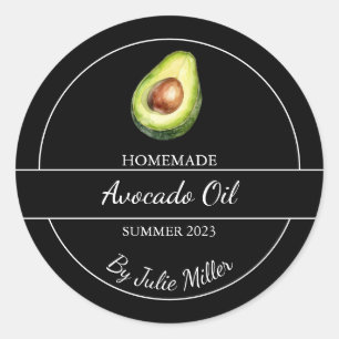 Einfaches, hausgemachte Avocado-Öl-Label   Schwarz Runder Aufkleber