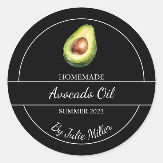 Einfaches, hausgemachte Avocado-Öl-Label | Schwarz Runder Aufkleber (Vorderseite)