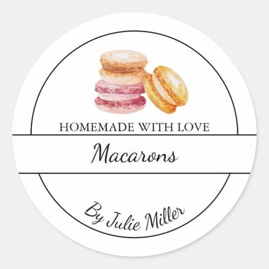Einfaches, hausgemachte Macarons-Label Runder Aufkleber (Vorderseite)