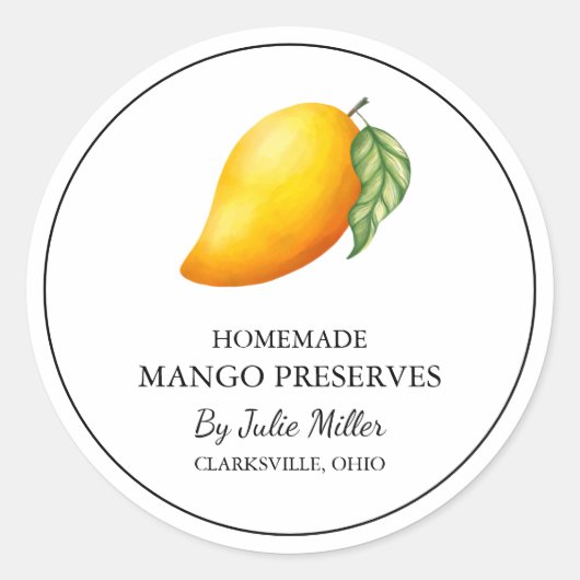 Einfaches, hausgemachte Mango-Reserven-Label Runder Aufkleber (Vorderseite)