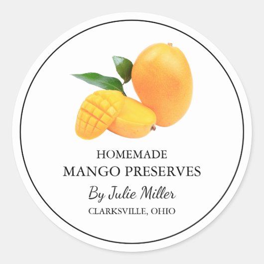 Einfaches, hausgemachte Mango-Reserven-Label Runder Aufkleber (Vorderseite)