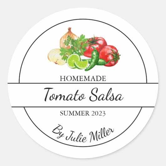 Einfaches, hausgemachte Tomatensalsa-Label Runder Aufkleber (Vorderseite)