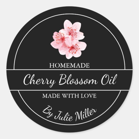Einfaches hausgemachtes Cherry-Blossom-Öllabel Runder Aufkleber (Vorderseite)