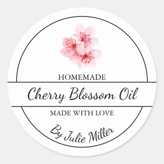 Einfaches hausgemachtes Cherry-Blossom-Öllabel Runder Aufkleber (Vorderseite)