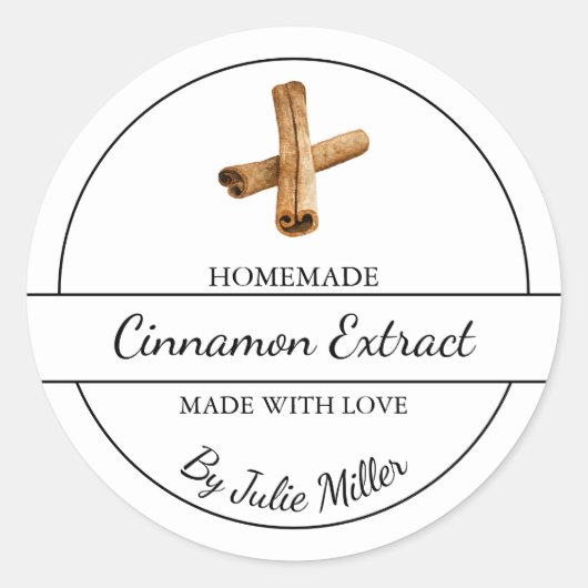 Einfaches, hausgemachtes Cinnamon Extract-Label Runder Aufkleber (Vorderseite)