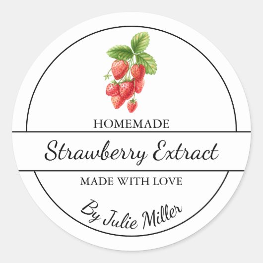Einfaches, hausgemachtes Erdbeeren-Extraktionslabe Runder Aufkleber (Vorderseite)
