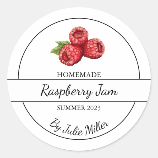 Einfaches hausgemachtes Himbeermark-Label Runder Aufkleber (Vorderseite)