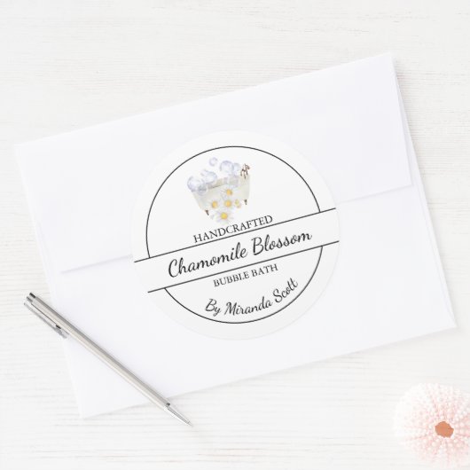 Einfaches, hausgemachtes Kamillenblasen-Badelabel Runder Aufkleber (Umschlag)