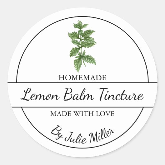 Einfaches hausgemachtes Lemon Balm Tinketikett Runder Aufkleber (Vorderseite)