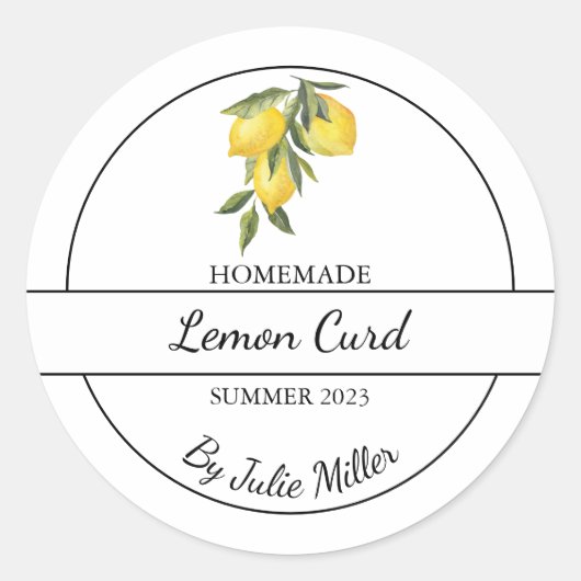 Einfaches hausgemachtes Lemon Curd Label Runder Aufkleber (Vorderseite)