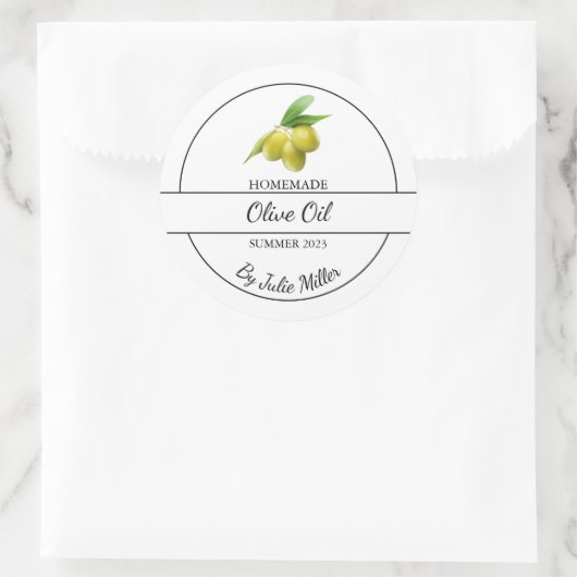 Einfaches, hausgemachtes Olivenöl Runder Aufkleber (Tasche)
