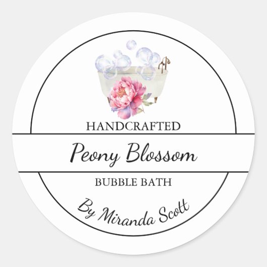 Einfaches, hausgemachtes Peony Bubath Label Runder Aufkleber (Vorderseite)