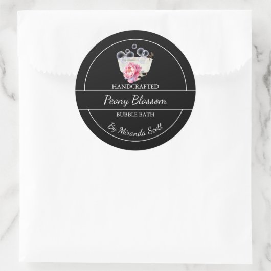 Einfaches, hausgemachtes Peony Bubath Label Runder Aufkleber (Tasche)