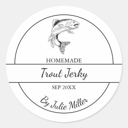 Einfaches, hausgemachtes Trout Jerky Label Runder Aufkleber (Vorderseite)