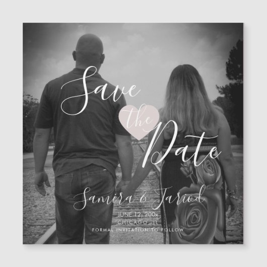 Einfaches Heart Pink-Skript Speichern Sie das Date Magnetkarte (Vorderseite)
