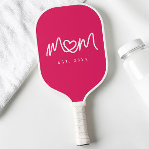 Einfaches heißes rosa Herz Schriftzug Mom Establis Pickleball Schläger