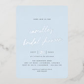 Einfaches, hellblaues und silberes Lässiges Brautp Folieneinladung (Vorderseite)