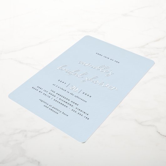 Einfaches, hellblaues und silberes Lässiges Brautp Folieneinladung (Gedreht)