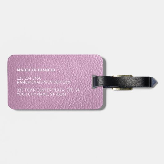 Einfaches, helles Bubblegum, rosa Lederaussehen Gepäckanhänger (Rückseite horizontal)