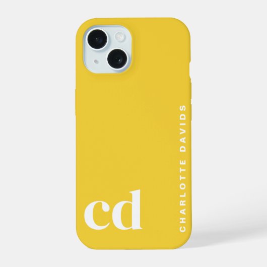 Einfaches Helles Gelbes Monogramm iPhone 15 Hülle (Rückseite)