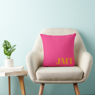 Einfaches Helles Rosa und Orange Monogramm Kissen