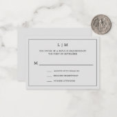 Einfaches hellgraues Monogram Mini Wedding RSVP Mitteilungskarte (Vorderseite/Rückseite Beispiel)