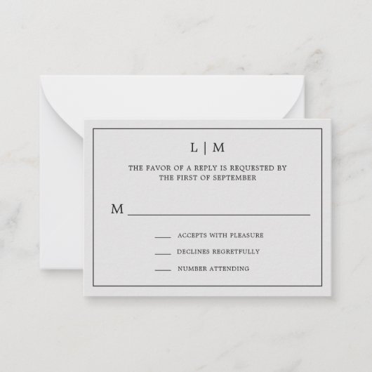 Einfaches hellgraues Monogram Mini Wedding RSVP Mitteilungskarte (Vorderseite)