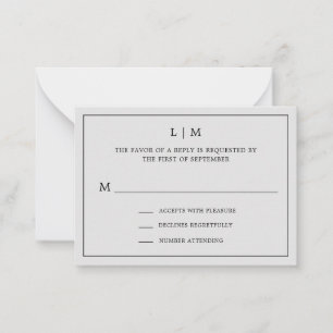 Einfaches hellgraues Monogram Mini Wedding RSVP Mitteilungskarte