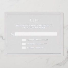 Einfaches hellgraues Monogramm Elegant Wedding UAW Folie Einladungspostkarte