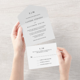 Einfaches Hellgraues Monogramm Elegante Hochzeit All In One Einladung