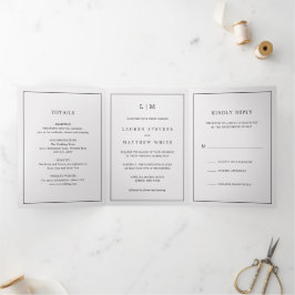 Einfaches Hellgraues Monogramm Elegante Hochzeit Dreifach Gefaltete Einladung