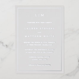 Einfaches Hellgraues Monogramm Elegante Hochzeit Folieneinladung