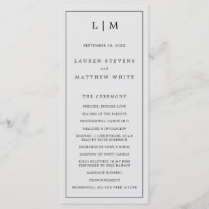 Einfaches Hellgraues Monogramm Elegante Hochzeit Programm