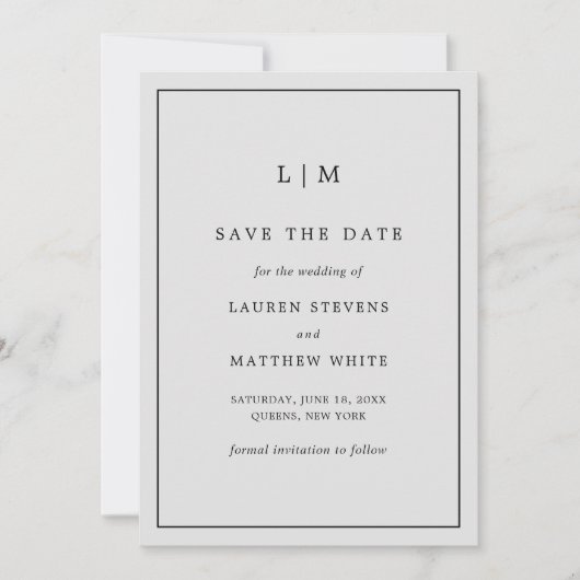 Einfaches Hellgraues Monogramm Elegante Hochzeit Save The Date (Vorderseite)