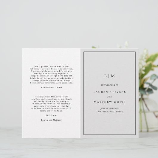 Einfaches hellgraues Monogramm Elegantes Hochzeits (Stehend Vorderseite)