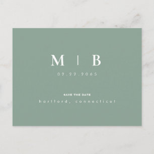 Einfaches Hellgrünes Monogramm Hochzeit Vormerkung Postkarte