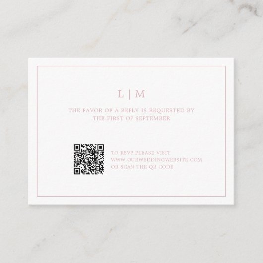 Einfaches hellrosa Monogram QR Code Elegante Hochz Mitteilungskarte (Vorderseite)