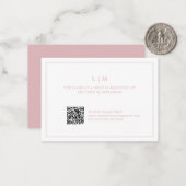 Einfaches hellrosa Monogram QR Code Elegante Hochz Mitteilungskarte (Vorderseite/Rückseite Beispiel)