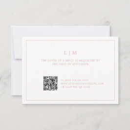 Einfaches hellrosa Monogram QR Code Elegante Hochz RSVP Karte