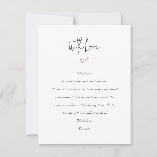 Einfaches Herz-Brautparty Dankeschön Message Card Dankeskarte (Vorderseite)