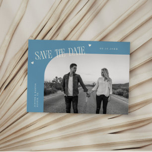 Einfaches Herz Denim Blau Gebogener Rahmen Foto Save The Date