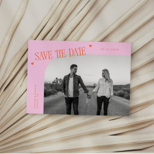 Einfaches Herz Orange Rosa Gebogener Rahmen Foto Save The Date