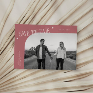 Einfaches Herz Rosa Gebogener Rahmen Foto Save The Date