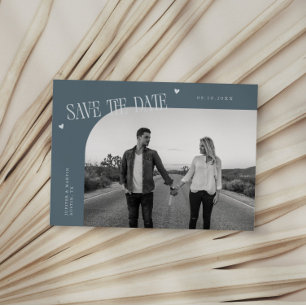 Einfaches Herz Schieferblau Gebogener Rahmen Foto Save The Date
