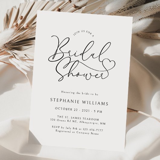 Einfaches Herz Script Bridal Dusche Einladung