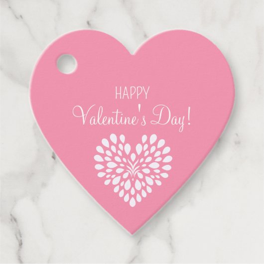 Einfaches Herz Weiß am Pink Happy Valentinstag Geschenkanhänger (Vorderseite)